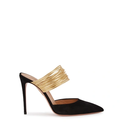 Shop Aquazzura Rendezvous 105 Black Suede Mules