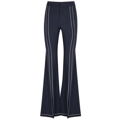 Shop Chloé Navy Flared Stretch-wool Trousers