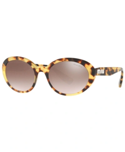 Shop Miu Miu Sunglasses, Mu 01us 53 In Light Havana / Gradient Brown Mirror Silver