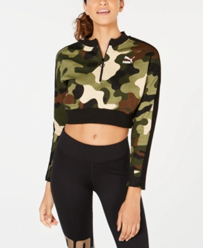 Shop Puma Wild Pack Cropped Half-zip Top In Forest Night Camo