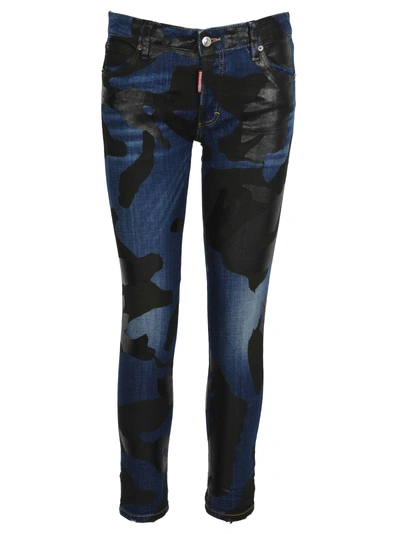 Shop Dsquared2 D Squared Dsquared Runway Straight Cropped Jeans In Blue Camouflage