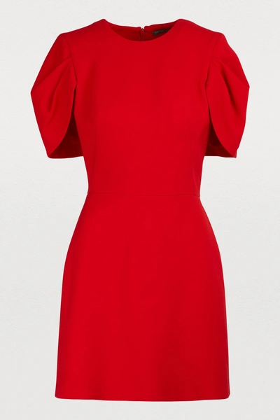 Shop Alexander Mcqueen Wool Cape Dress In 6610 - Lust Red