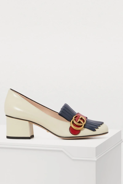 Gucci White GG Marmont Fringed Loafer Heels