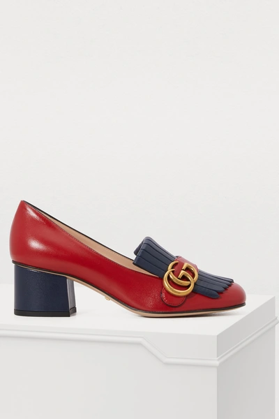 Shop Gucci Gg Fringed Loafers In Red/blue