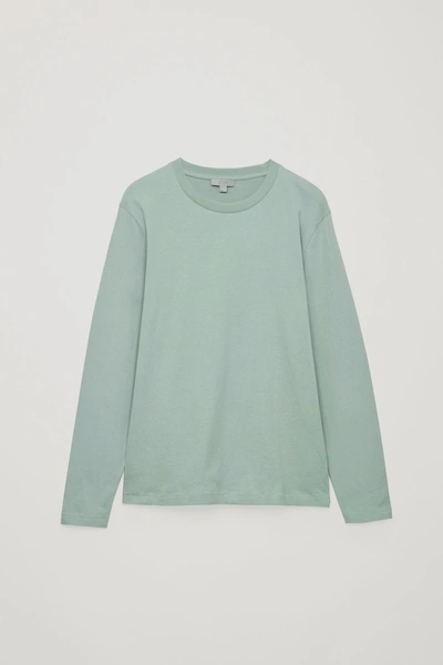 Shop Cos Long-sleeved Brushed-cotton T-shirt In Green