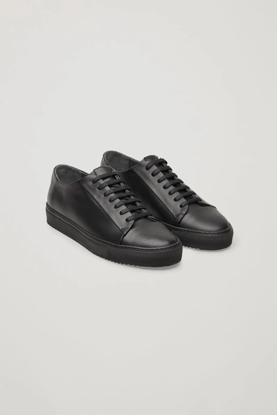 Shop Cos Thick-soled Leather Sneakers In Black