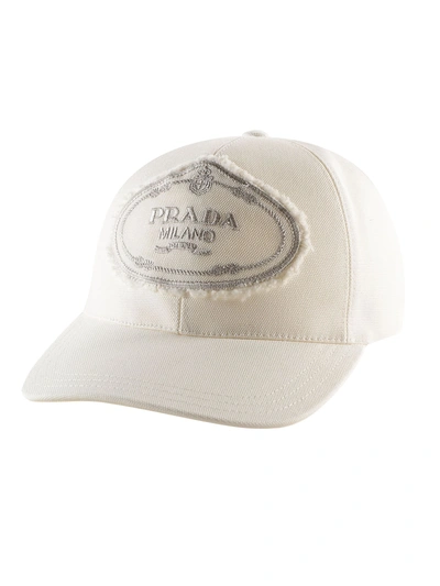 Shop Prada Logo Patch Cap In Bianco