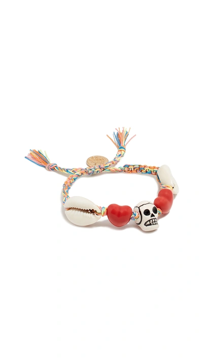 Shop Venessa Arizaga Skull Heart Bracelet In Red/cream