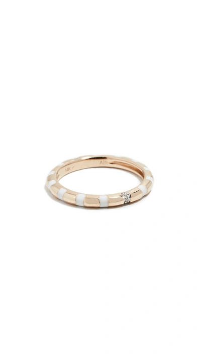 14k White Enamel Diamond Stripe Band Ring
