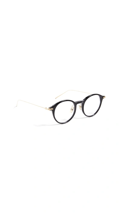Shop Linda Farrow Luxe Linear Optical Round Glasses In Black/light Gold/optical