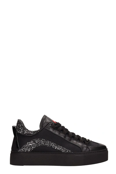 Shop Dsquared2 Black Leather And Glitter 551 Sneakers