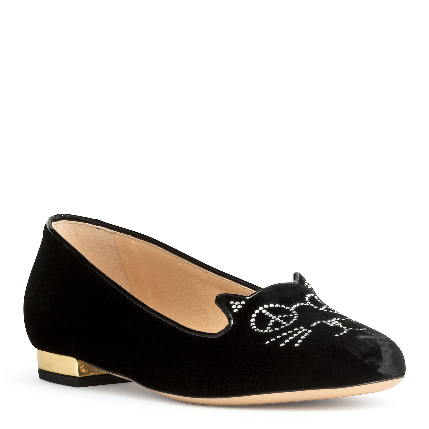 charlotte olympia black velvet kitty flats