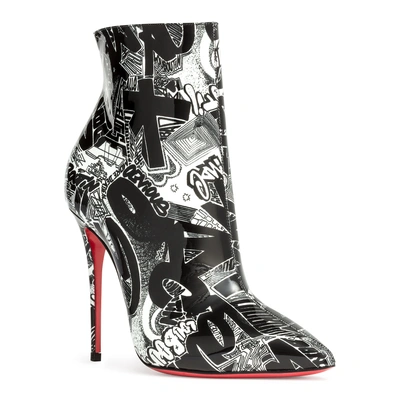 Shop Christian Louboutin So Kate 100 Booty Nicograf Black-white Booties In Black/white