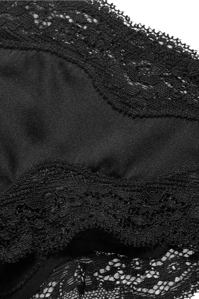 Shop Stella Mccartney Clara Whispering Lace-trimmed Stretch Silk-satin Briefs In Black
