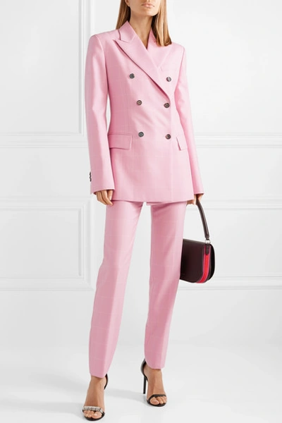 Shop Calvin Klein 205w39nyc Oversized Double-breasted Checked Wool Blazer In Baby Pink