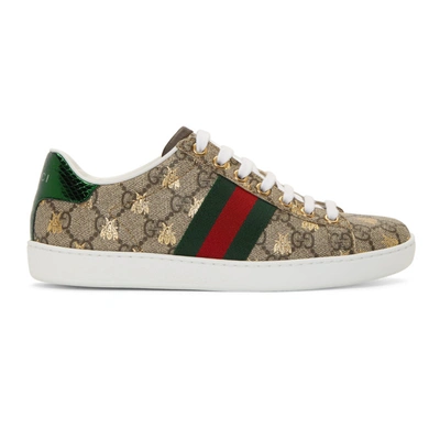 Shop Gucci Beige Gg Supreme Ace Bee Sneakers In 8465 Beige