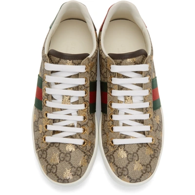 Shop Gucci Beige Gg Supreme Ace Bee Sneakers In 8465 Beige