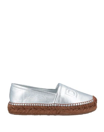 Dolce & Gabbana Metallic Silver Logo Embossed Leather Esapdrilles In Silver