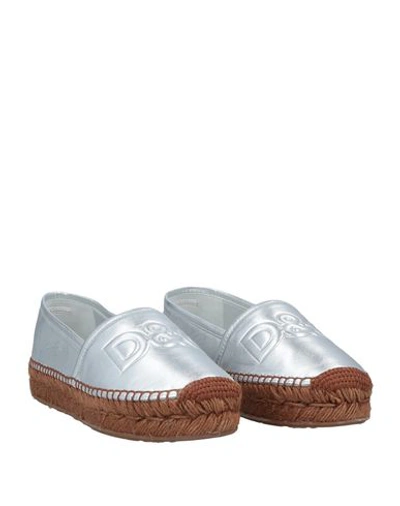 Dolce & Gabbana Metallic Silver Logo Embossed Leather Esapdrilles In Silver