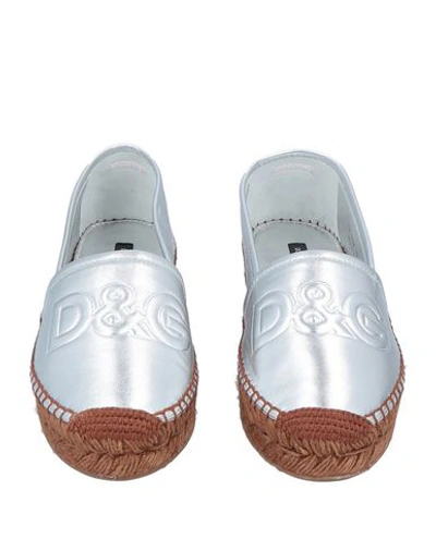 Dolce & Gabbana Metallic Silver Logo Embossed Leather Esapdrilles In Silver