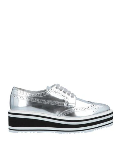 Shop Prada Lace-up Shoes In Silver