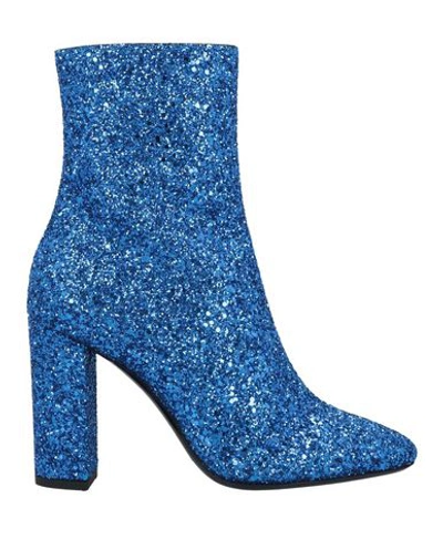 Shop Saint Laurent Ankle Boots In Bright Blue