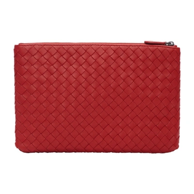 Shop Bottega Veneta Red Small Intrecciato Biletto Pouch In 6411-red