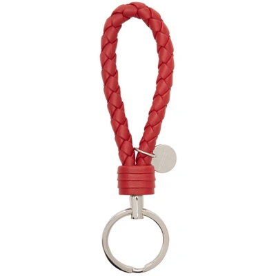 Shop Bottega Veneta Red Intrecciato Loop Keychain In 6411-red