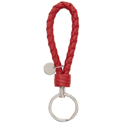 Shop Bottega Veneta Red Intrecciato Loop Keychain In 6411-red