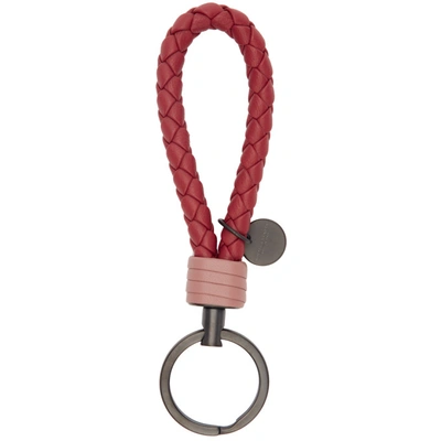 Shop Bottega Veneta Red Intrecciato Loop Keychain In 6621-baccar