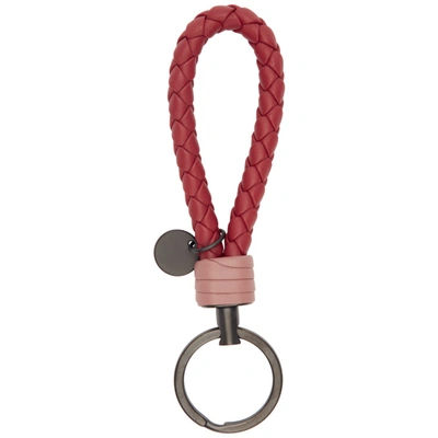 Shop Bottega Veneta Red Intrecciato Loop Keychain In 6621-baccar