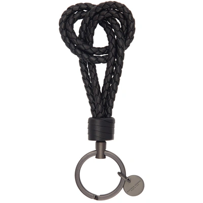 Shop Bottega Veneta Blue Intrecciato Double Loop Keychain In 1000-black