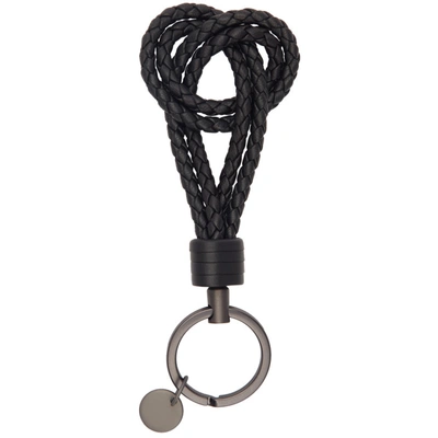 Shop Bottega Veneta Blue Intrecciato Double Loop Keychain In 1000-black