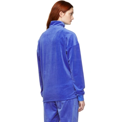 Shop Reebok Classics Blue Velour Vector Half-zip Sweatshirt In Cobalt