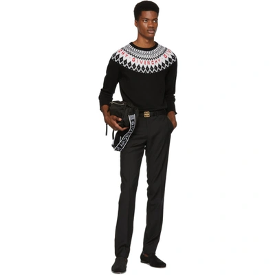 Shop Givenchy Black Merino Wool Sweater In 973 Bk/wh/r