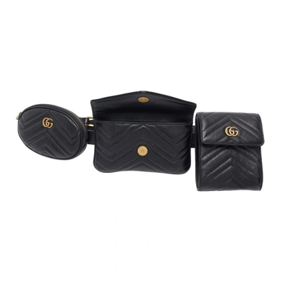 Gucci Gg Marmont 2.0 Matelasse Triple Pouch Leather Belt Bag - Black In  1000 Black | ModeSens