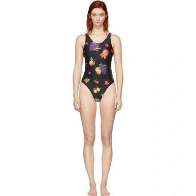 Shop Msgm Multicolor Fruits One-piece Swimsuit In 99 Black