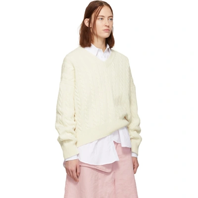 Loewe Off-white Cable Knit V-neck Sweater In 2100 White