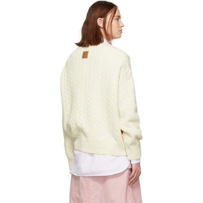 Loewe Off-white Cable Knit V-neck Sweater In 2100 White