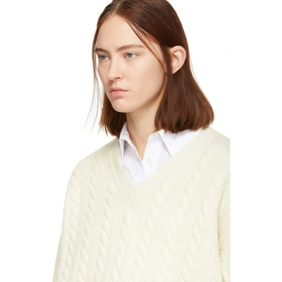 Loewe Off-white Cable Knit V-neck Sweater In 2100 White