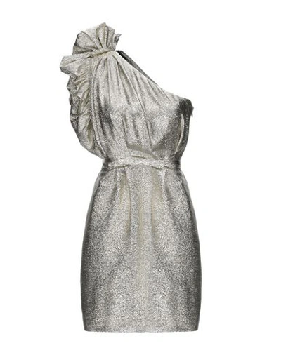 Shop Stella Mccartney Woman Mini Dress Platinum Size 8-10 Metallic Polyester, Viscose, Silk In Grey