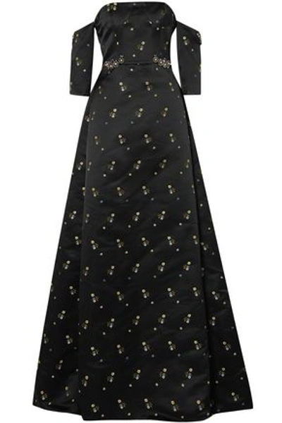 Shop Erdem Woman Cecelia Off-the-shoulder Embellished Duchesse-satin Gown Black