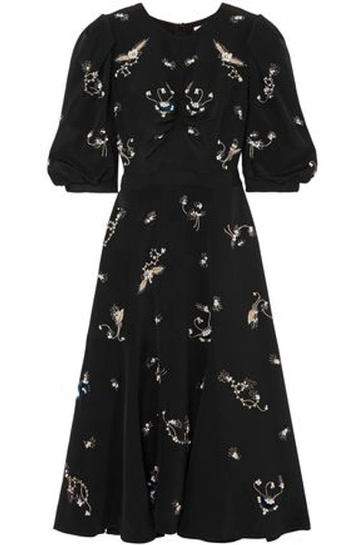 Shop Erdem Woman Esmerelda Embellished Silk Duchesse-satin Dress Black