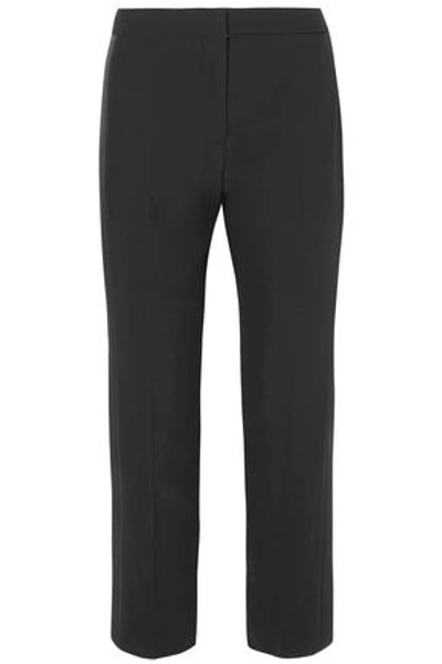 Shop Alexander Mcqueen Woman Satin-trimmed Cady Straight-leg Pants Black