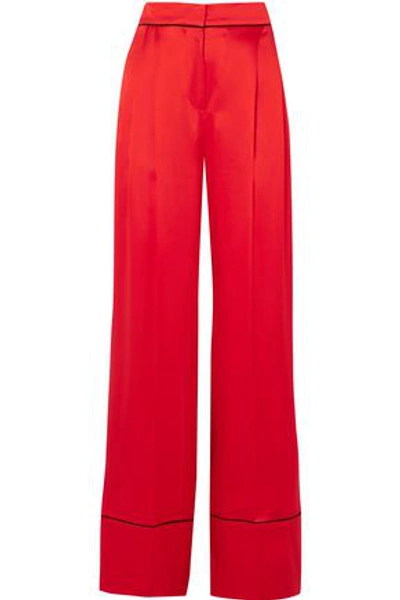Shop Alexander Mcqueen Silk-satin Wide-leg Pants In Red
