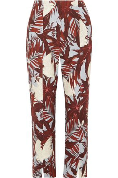 Shop Erdem Woman Syrah Cropped Printed Cotton-canvas Straight-leg Pants Brick