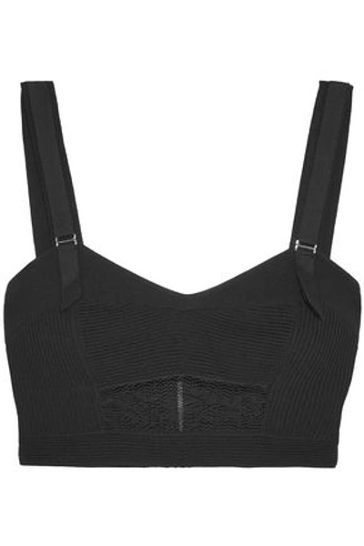 Shop Alexander Mcqueen Lace-paneled Stretch-knit Bra Top In Black