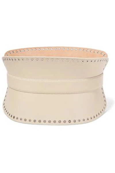 Shop Alexander Mcqueen Woman Eyelet-embellished Leather Waist Belt Cream
