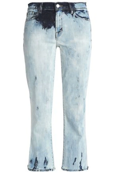 Shop J Brand Woman Cropped Bleached Mid-rise Boot-cut Jeans Light Denim