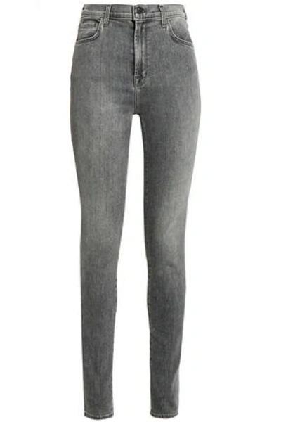 Shop J Brand Faded High-rise Skinny Jeans In Dark Gray